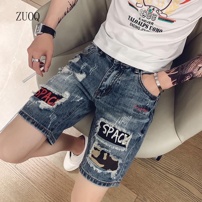 Embellish Knit - Shorts jeans vintage com retalhos masculinos,
