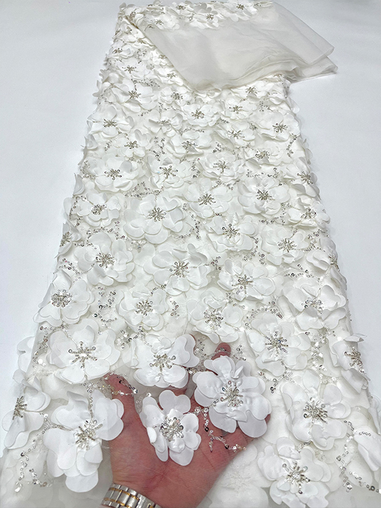 Crystal Mesh Fabric - Tecido de Renda Branca com Bordado