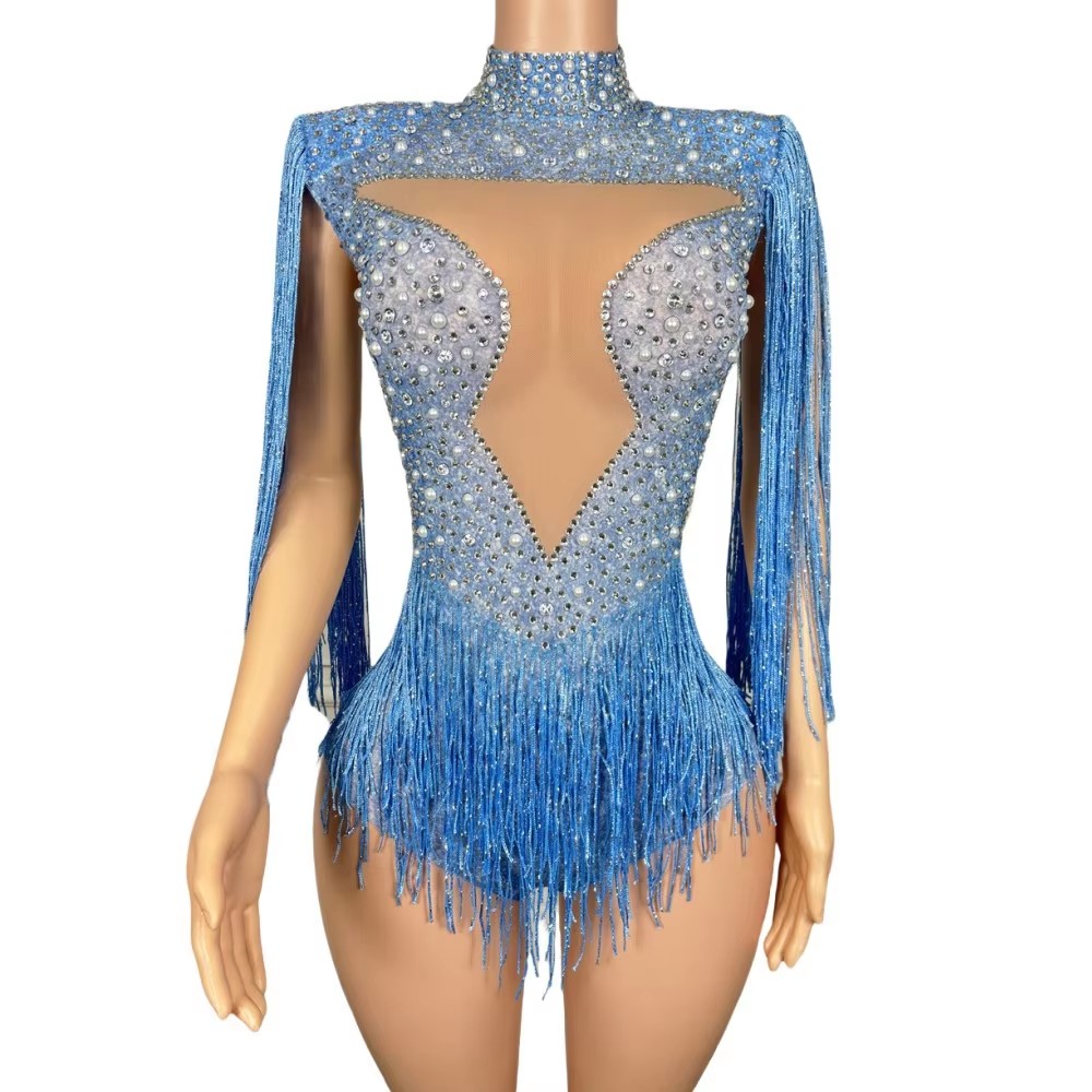 Body de Franjas com Strass Azu - Rhinestone Banding Trim avaliação e preço